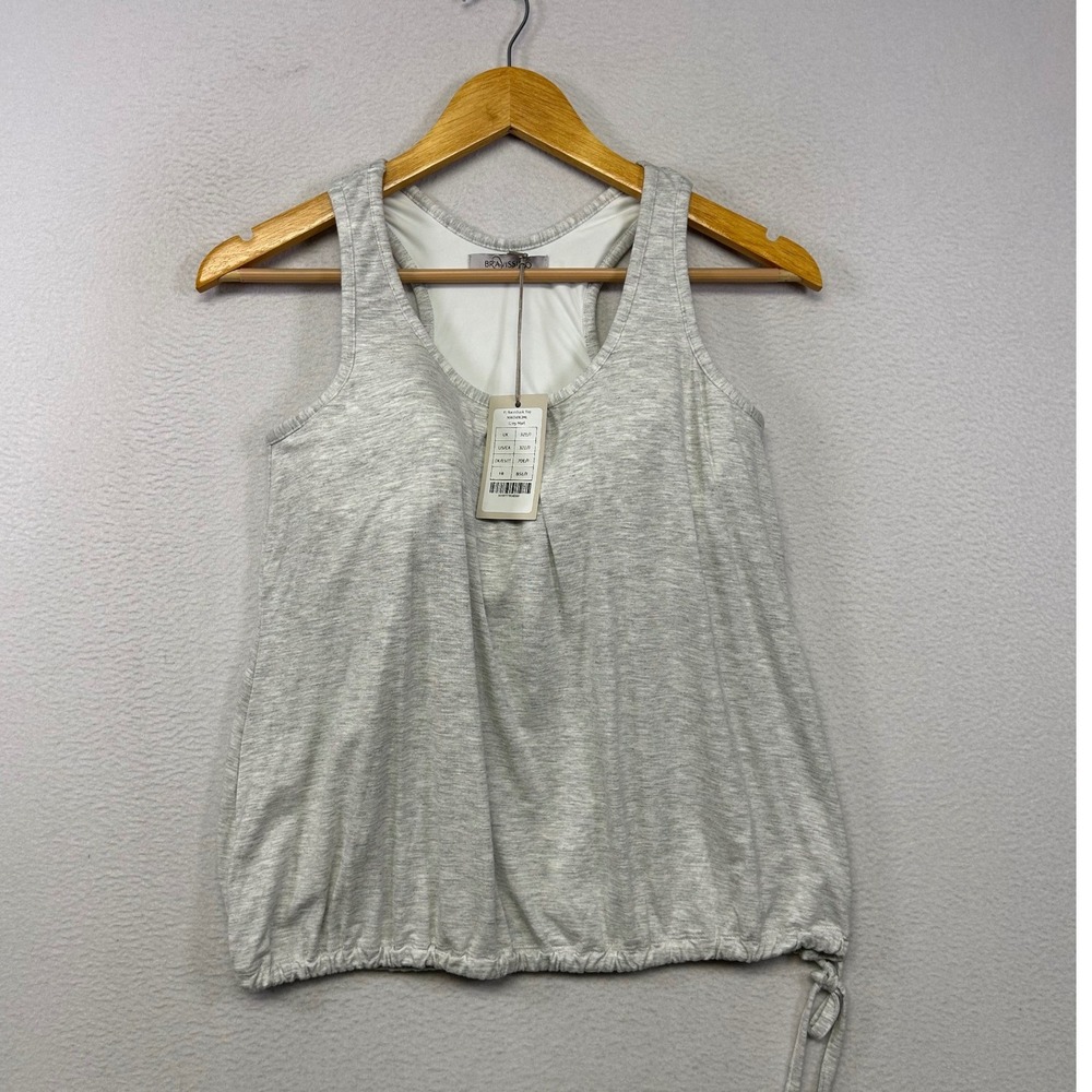 Athleisure Bravissimo Womens 32E-F Grey Racerback Built-in Bra Tank Top Gym Yoga